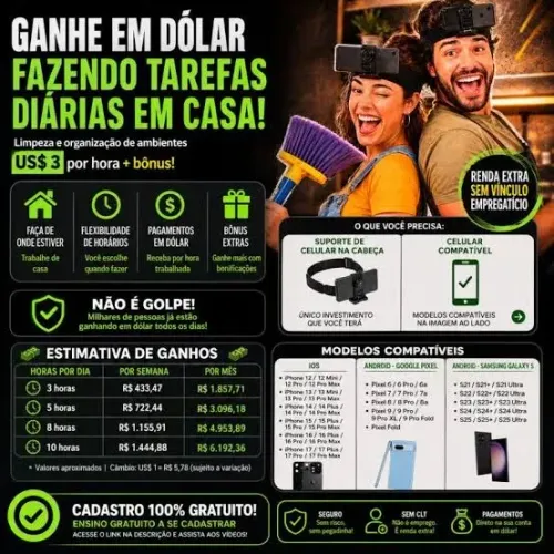 RECEBA PELAS TAREFAS QUE VOCÊ JÁ FAZ EM CASA