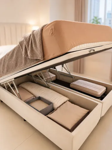 Cama Baú King Premium + Colchão SonoHer + Cabeceira Estofada | Excelente Estado