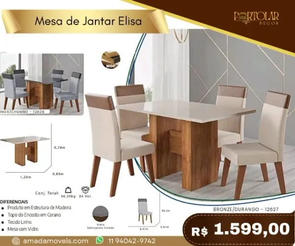 Mesa de Jantar Elisa, a pronta entrega 
