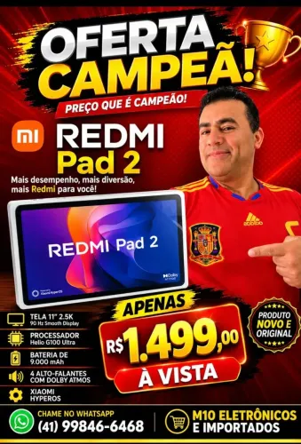 Tablet xiaomi redmi pad 2 256gb 8gb ram novo lacrado