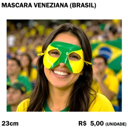 Máscara Veneziana Brasil Copa do Mundo Verde e Amarelo (2 Unidades)