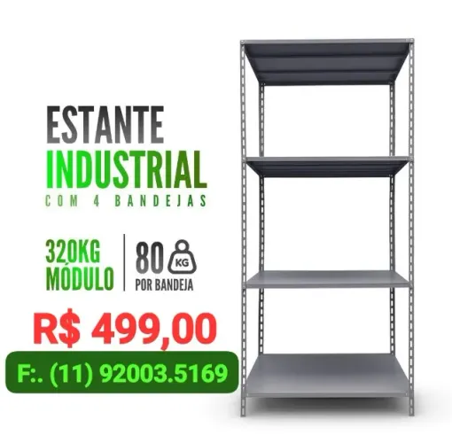 prateleira reforcada estante ferro c/ 4 divisorias nova insdustrial