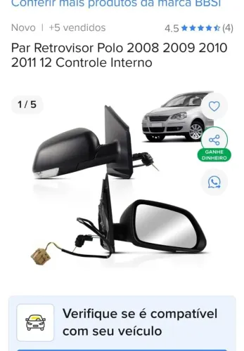 Vendo par de retrovisores do polo sedam 2008 a 2012 controle interno manual