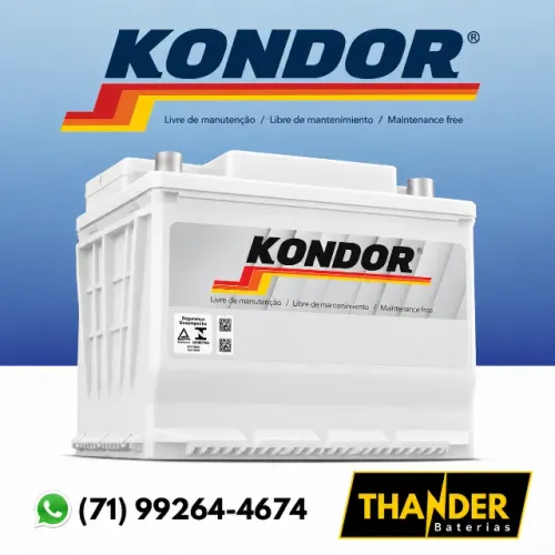 Bateria Carro Kondor 60Ah - 18 Meses de Garantia - Gol/Palio/Logan/Duster