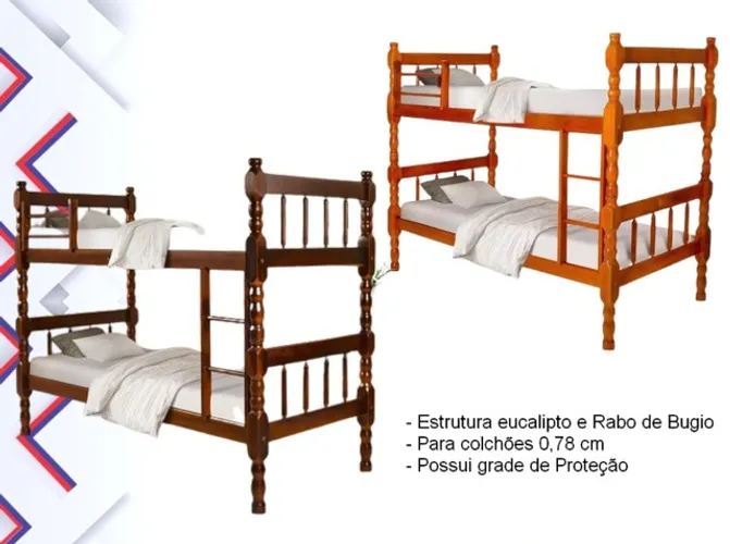 Quarto cama beliche madeira maciça com proteção lateral 