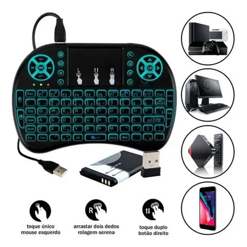 Mini Teclado Wireless Air Mouse Touch Smart Tv Iluminado<br><br>