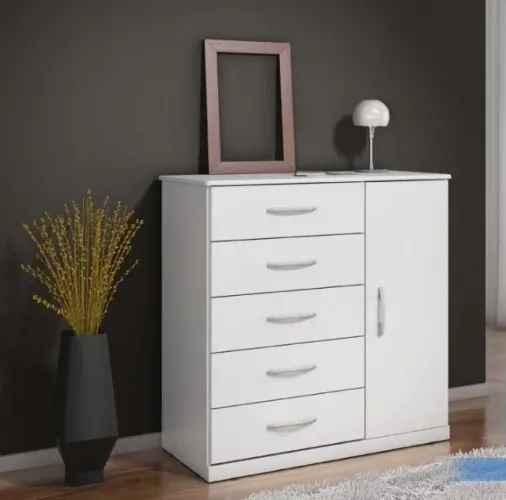 Comoda 5 Gavetas 1 Porta Branco Até 12x - Frete Grátis