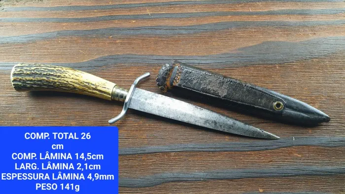 Faca de Caça Antiga - Aço e Cabo de Chifre
