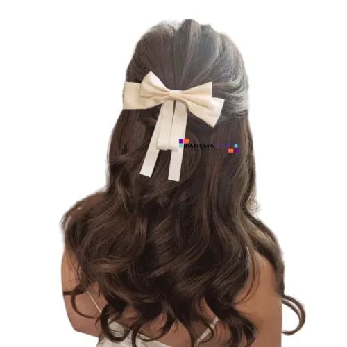 Laço Prendedor de Cabelo Off-White para Noiva Casamento Civil Fotos Pré-Wedding