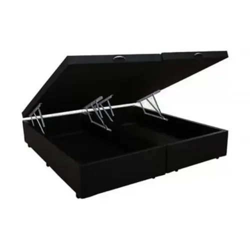 Cama Baú Suede Preto King Bipartido 