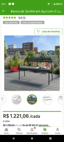 Banco de Jardim em Aço com 2 Lugares Novo