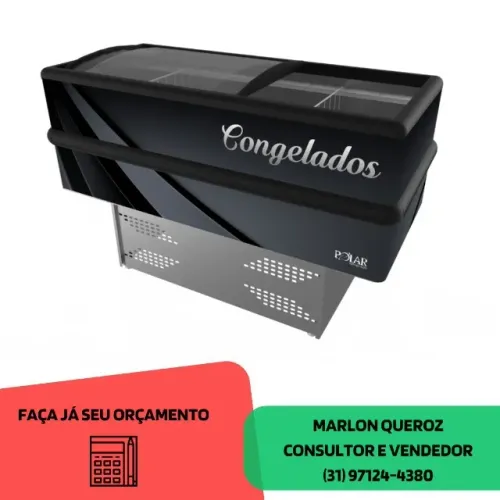 Ilha de Congelados 1,5M Preta Vidro Curvo