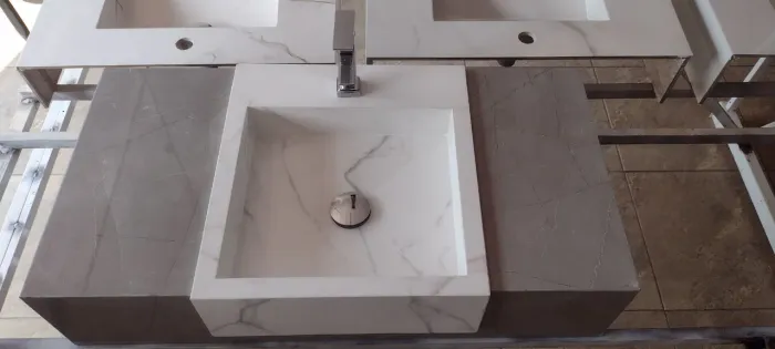 Pia de porcelanato com cuba semi encaixe 