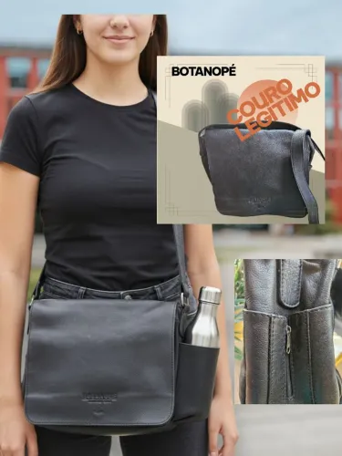 Bolsa de Ombro Couro Preta Botanopé