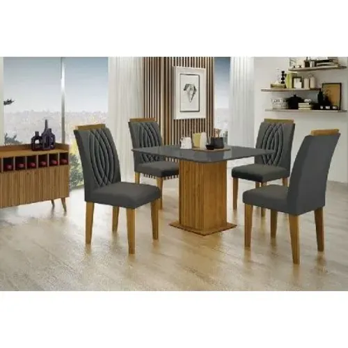 Mesa Napoli 90x90 Vidro Chumbo C/ 4 Cad Freijo/ Joli/chumbo