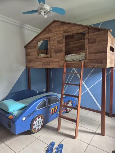 Cama Carro Hot Solteiro Estofada - Cor Azul<br>