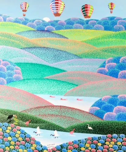 Robson barros tema paisagem com balões medida 40x50