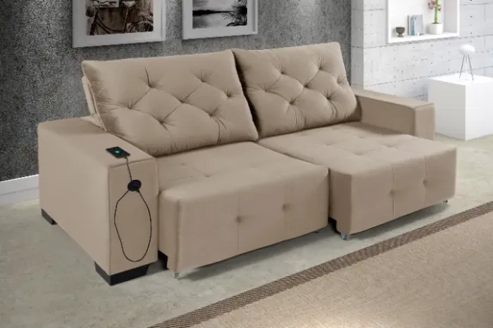 SOFÁ RETRÁTIL RECLINÁVEL COM MOLAS E USB