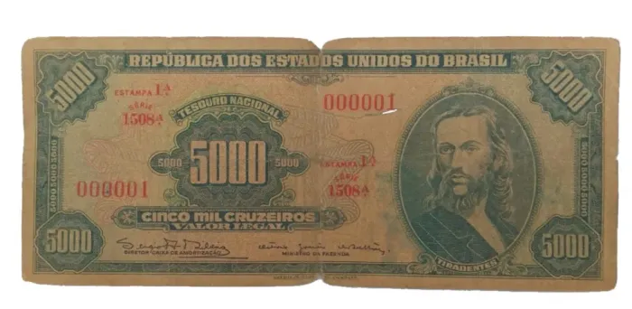 Cédula de 5 Mil Cruzeiros - N° 01 - Tiradentes