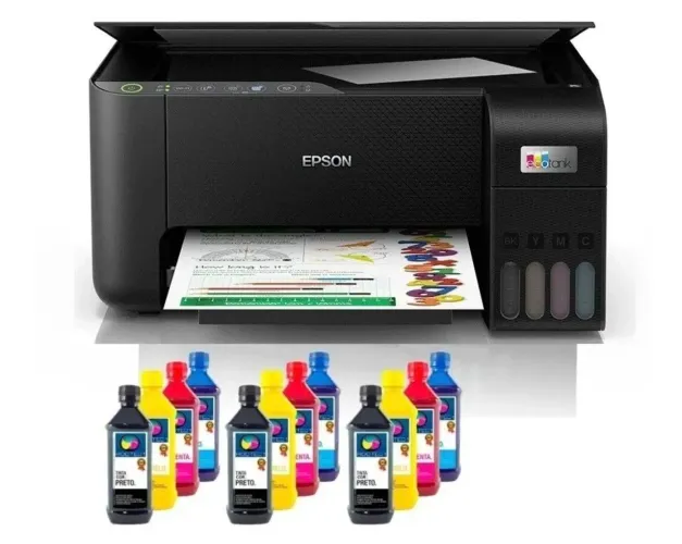 Kit Impressora Sublimática EcoTank Epson L3250 + 100 fls + 12 tintas sublimatica Gênesis