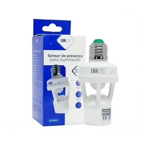 Sensor De Presença Fotocélula Para Lâmpada Até 60w Detecção 360º Soquete E27 Luatek LK-601
