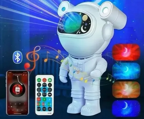 Luminária Projetor Astronauta Galáxia com som bluetooth- Luminária Estrelas Bluetooth