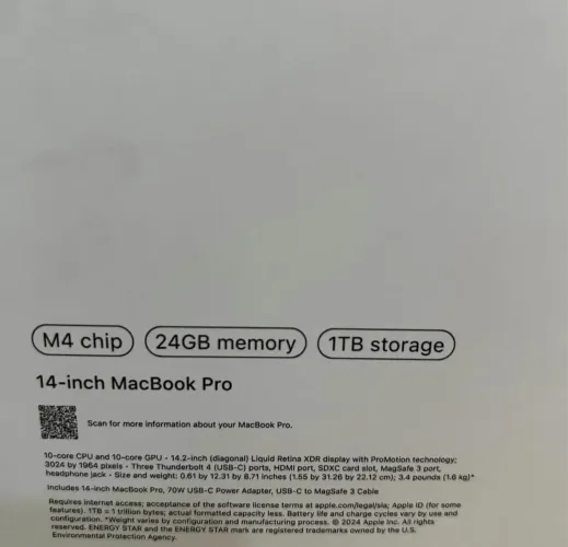 MacBook lacrado - MacBook M4 Pro 14Pol 24GB - 512GB SSD - silver