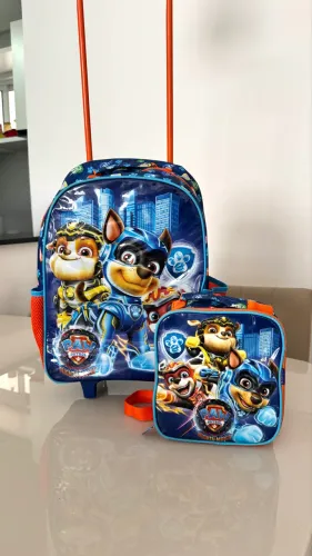 Kit Mochila Rodinhas + Lancheira Patrulha Canina Infantil Escolar Xeryus