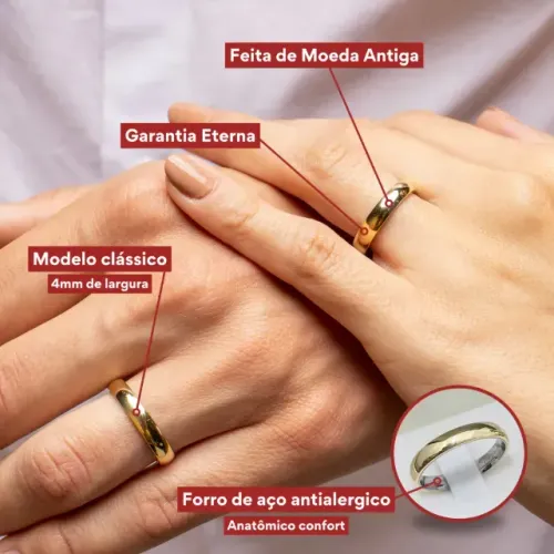 Aliancas em diversos materiais Ouro, Prata e Moeda Antiga