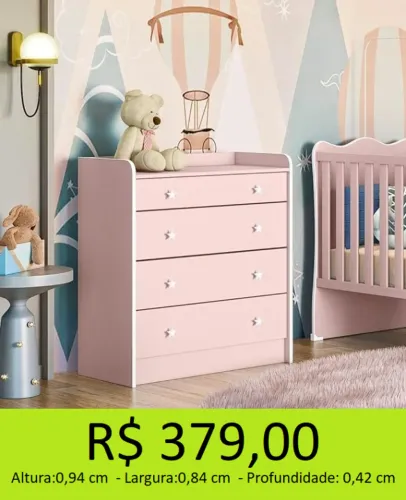 Comoda infantil rosa com trocador - retire hoje mesmo 