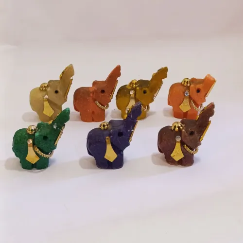 Coleção Antiga de Elefantes em Pedra Coloridos 7un