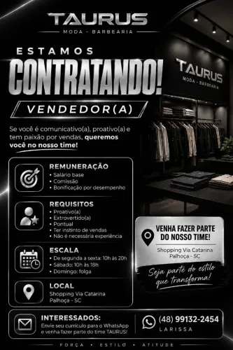 Contrata-se Vendedor (a) Shopping Via Catarina.