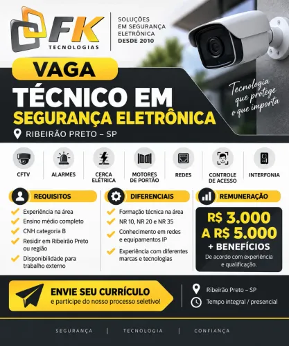 Técnico com experiência segurança eletrônica