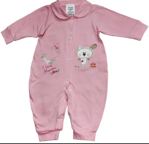 Macacão Bebe Manga Longa Malha Bordado Menina Princesa Tamanho M / 4 a 6 Meses