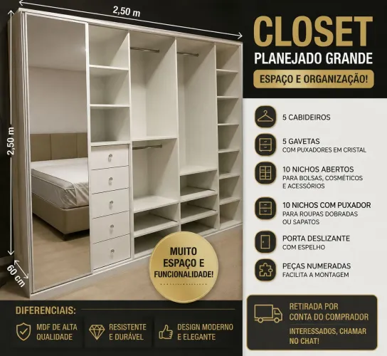 VENDO CLOSET PLANEJADO GRANDE E ESPAÇOSO
