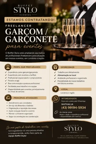 BUFFET STYLO ESTÁ CONTRATANDO! FREELANCER - GARÇOM / GARÇONETE