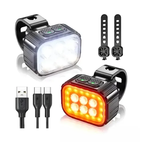 Farol Frontal E Traseiro 6 Leds Sinalizador Usb Para Bike