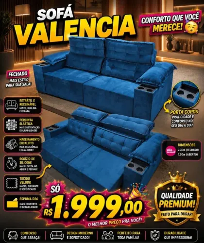 Sofá retrátil e reclinável novo