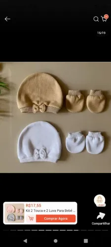 Kit de touca e luva de recém nascido