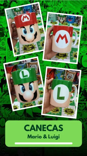 Caneca (Porcelana) Super Mario Bros - NerdDog Store - Luigi World Koopa Bowser Toad Peach