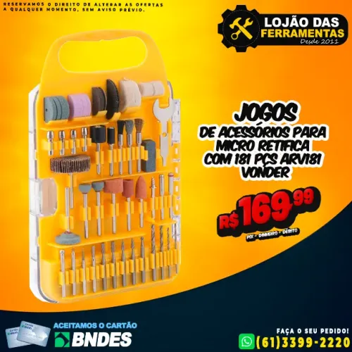 Jogos de Acessórios Para Micro Retifica Com 181 Pçs ARV181 Vonder