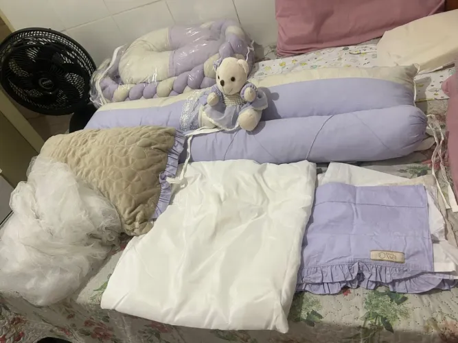 Kit Berço + Ninho + Almofada de Amamentar (COR LAVANDA)