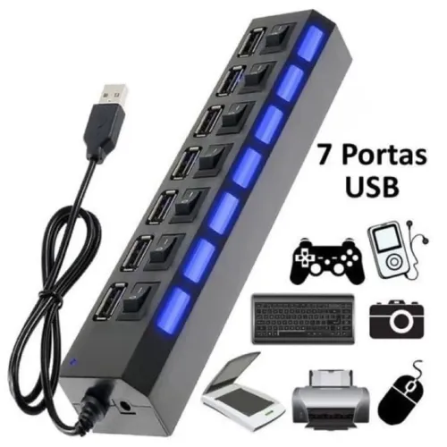 Extensor HUB USB 2.0 ou 3.0 dados e carga