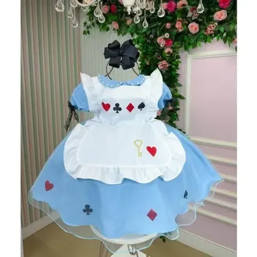 VESTIDO ALICE NO PAÍS DAS MARAVILHAS 1 ANO/ COM SAIA DE ARMAÇÃO
