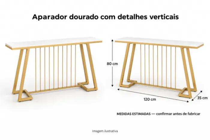 Aparador Dourado com Tampo Branco e Pés Geométricos