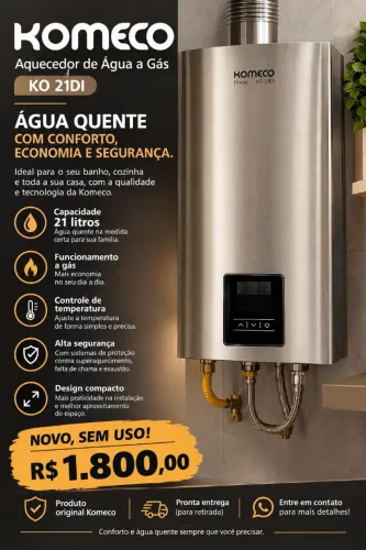 Aquecedor de água à gás komeco 21 litros