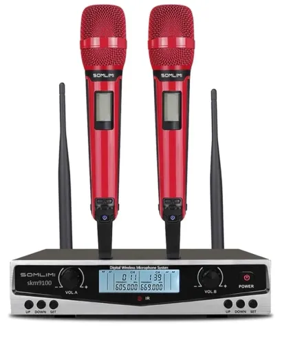 SUPER PROMOÇÃO SOMLIMI Sistema de Microfone Sem Fio Profissional 2 Canais Microfone