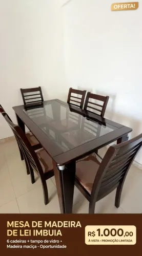 Vendo mesa de madeira de lei Imbuia, com 6 cadeiras + tampa de vidro, madeira maciça