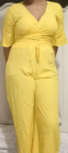 Conjunto Amarelo Verão - Cropped de Amarrar (Transpassado) + Calça Pantalona - Tam. M