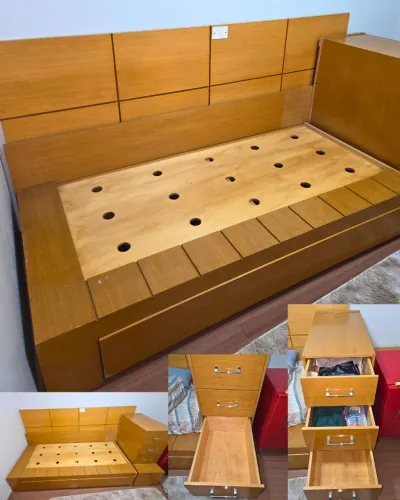 Conjunto Planejado em Madeira: Bicama com Gaveteiro + Cantoneira
